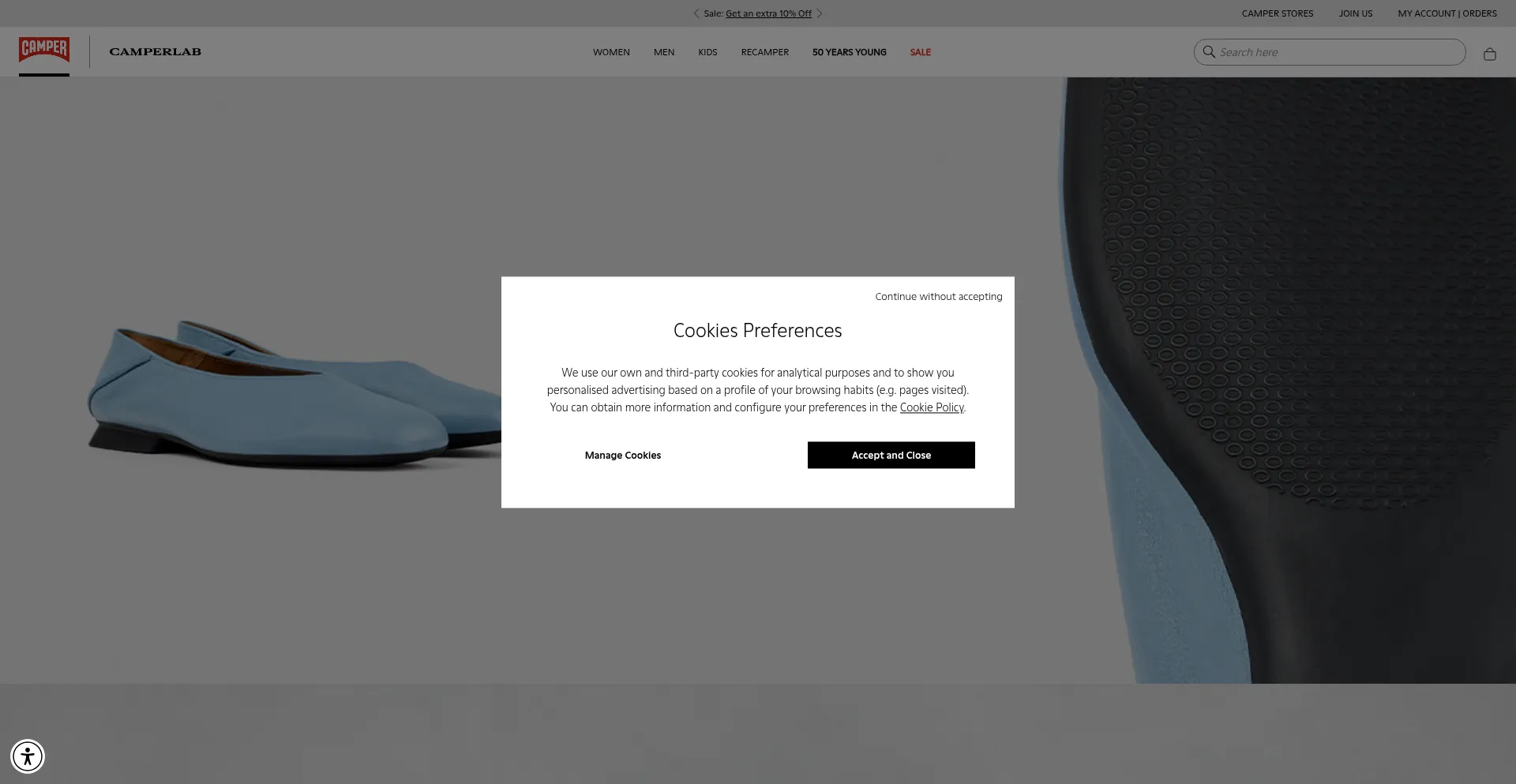 Website screenshot of Campeshoesummeronline.com