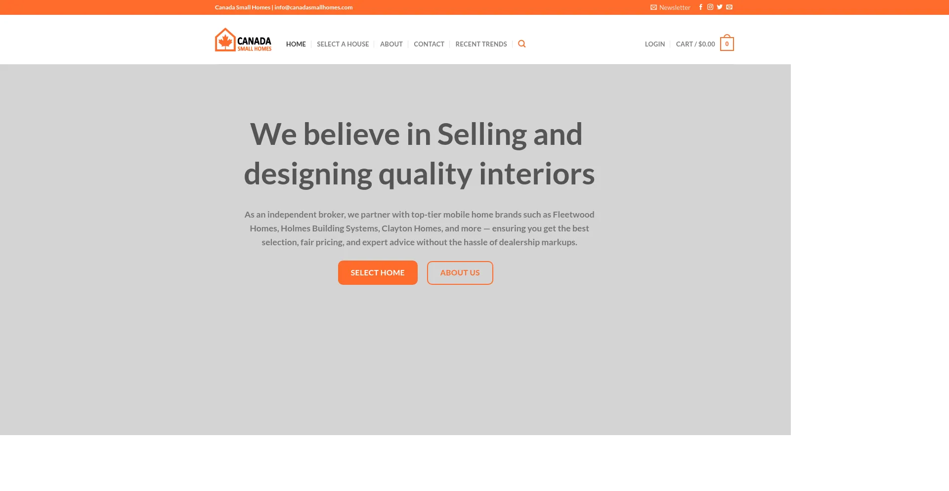 Website screenshot of Canadasmallhomes.com