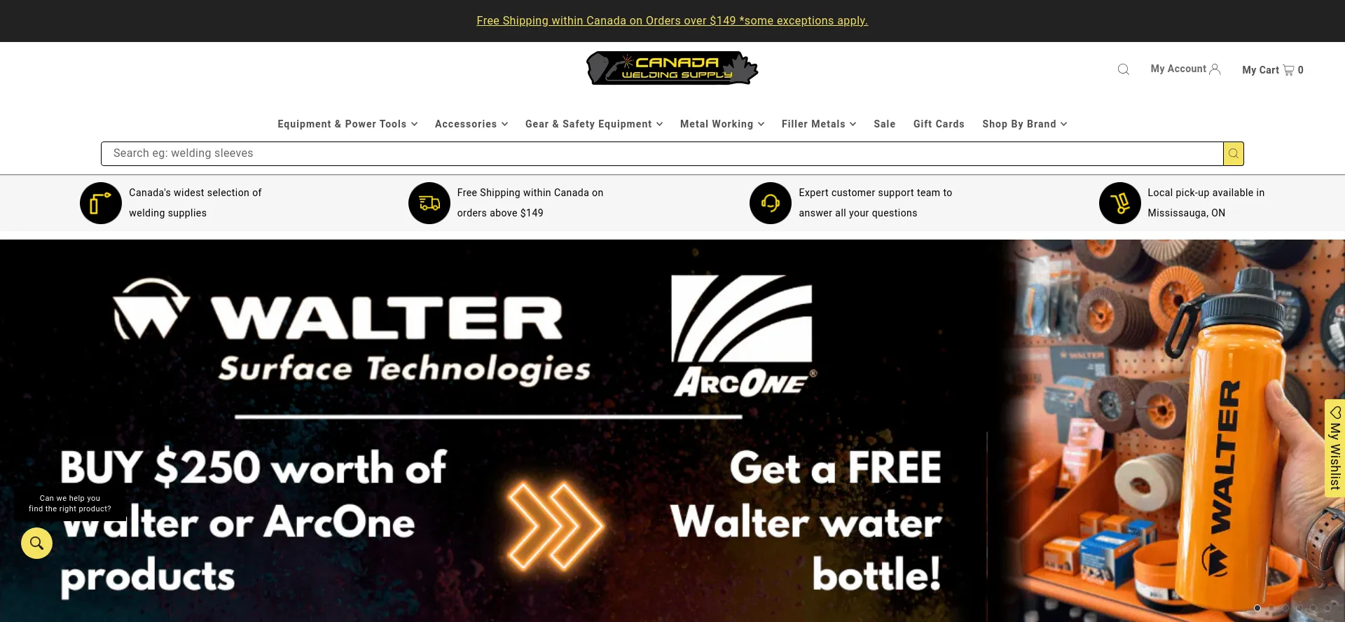 Website screenshot of Canadaweldingsupply.ca