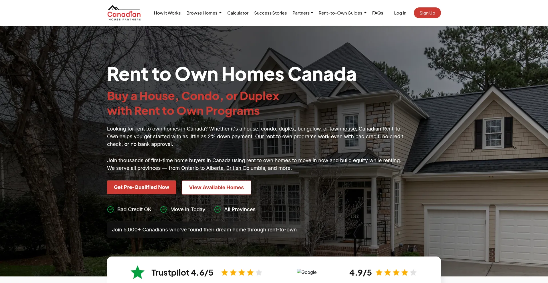 Website screenshot of Canadianhousepartners.ca