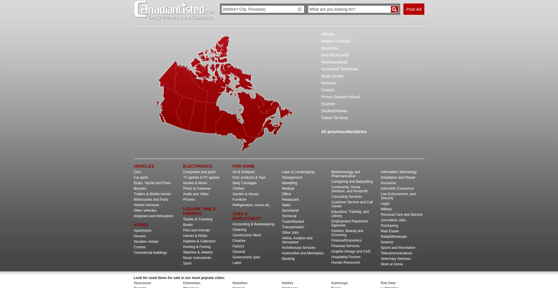 Website screenshot of Canadianlisted.com