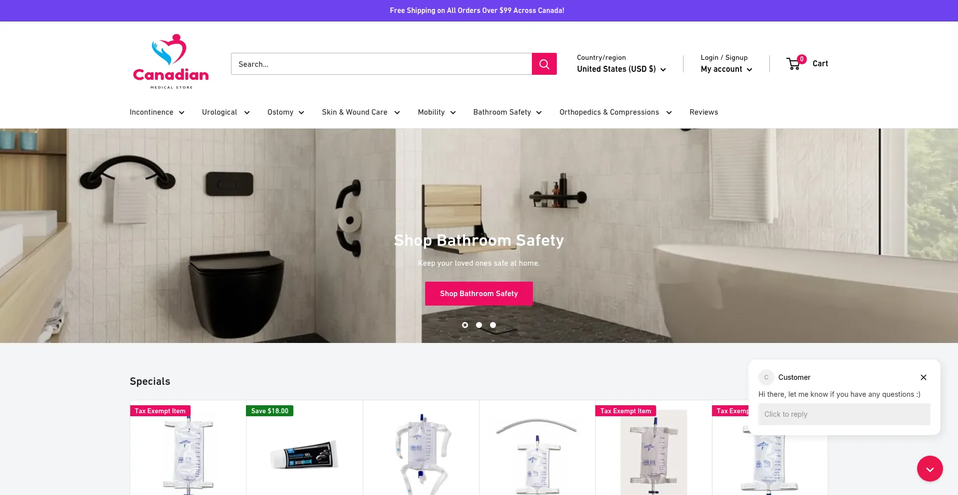 Website screenshot of Canadianmedicalstore.ca