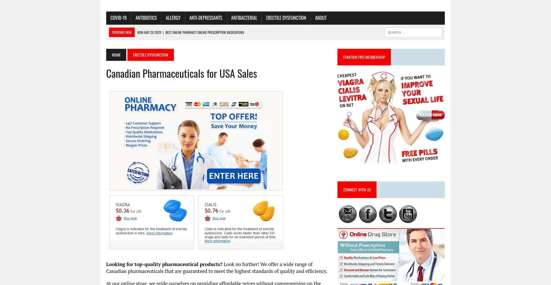 Website screenshot of Canadianoipharmacy.com