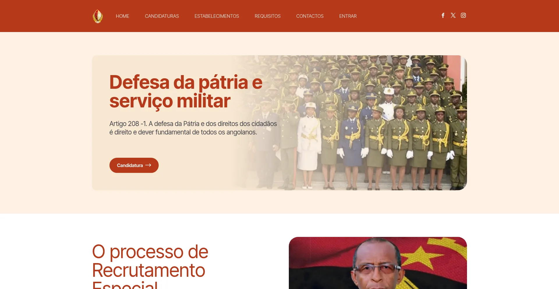 Website screenshot of Candidatura.emgfaa.ao