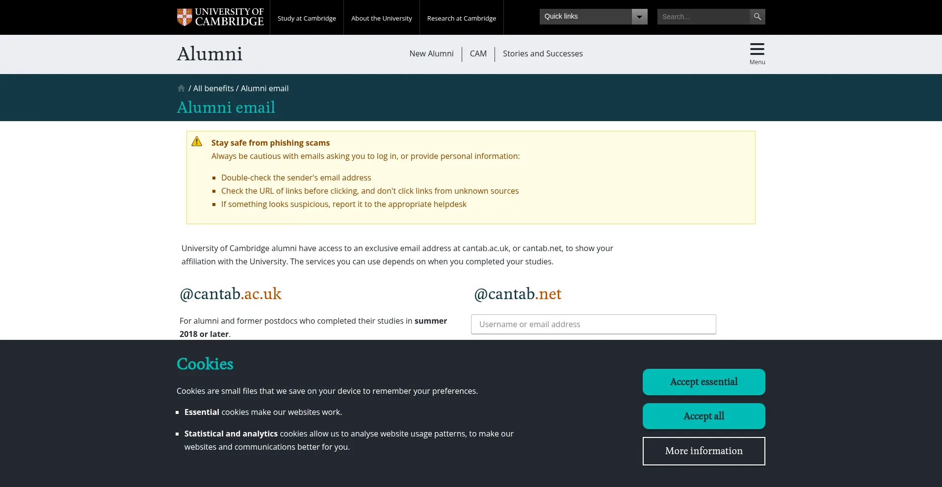 Website screenshot of Cantab.net