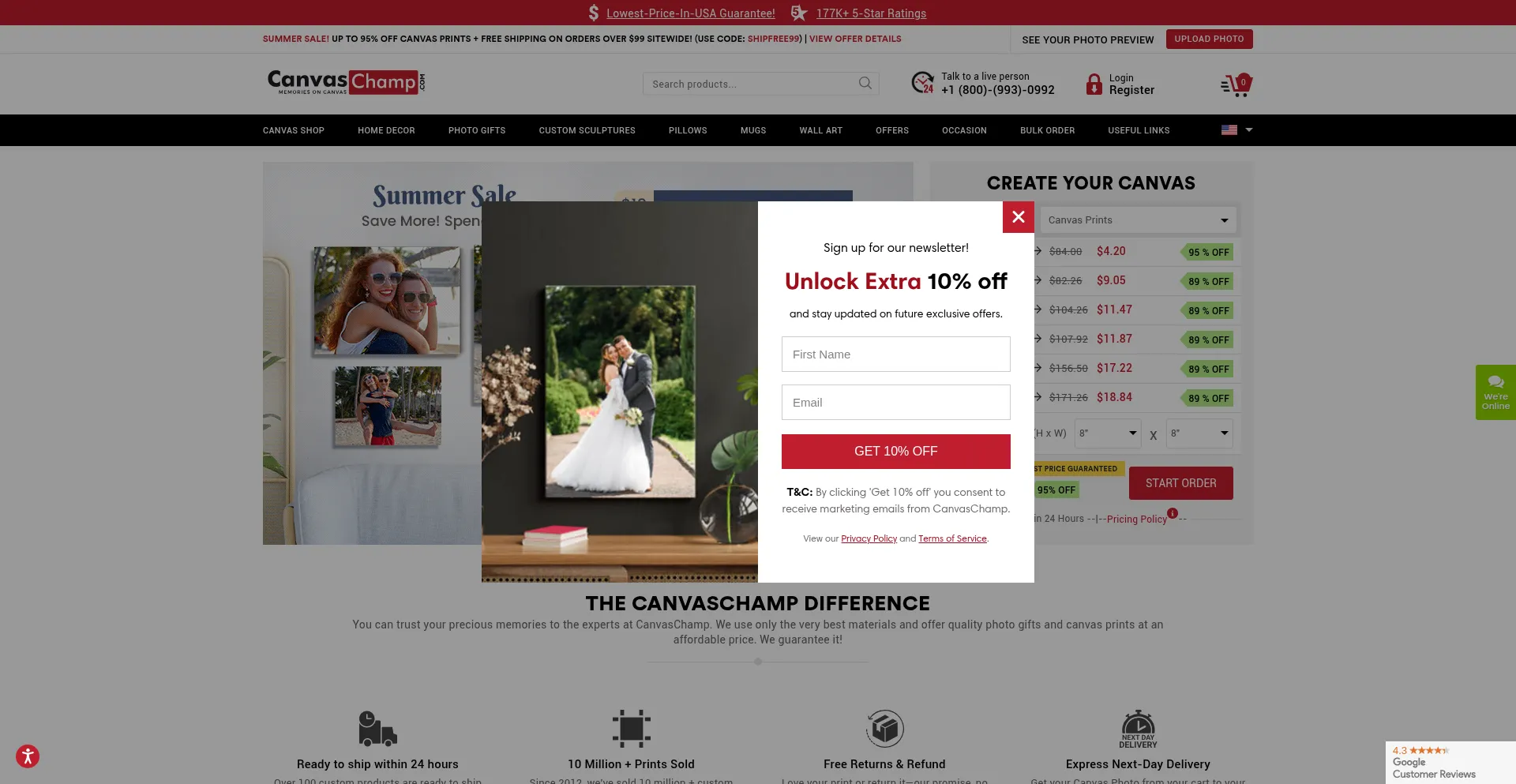 Website screenshot of Canvaschamp.com