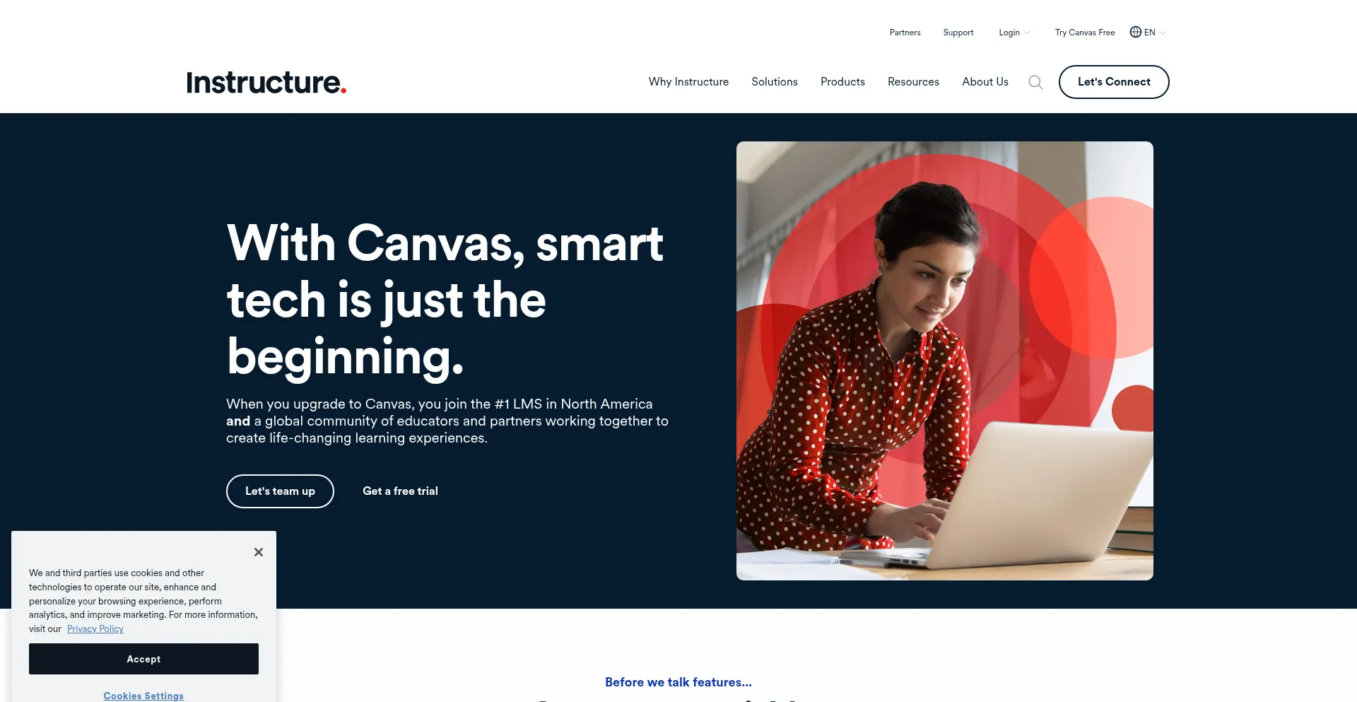Website screenshot of Canvaslms.com