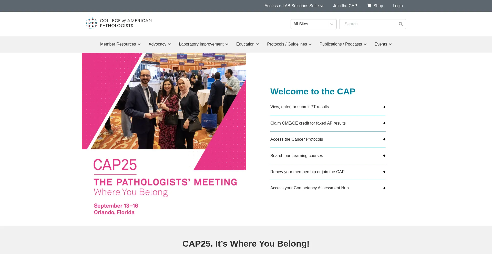 Website screenshot of Cap.org