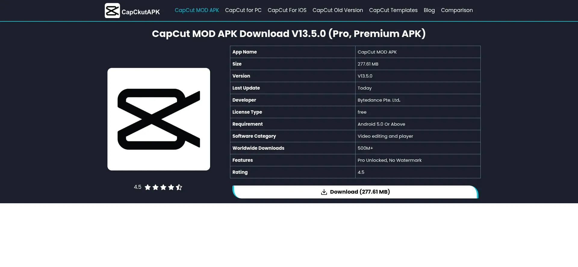 Website screenshot of Capckutapk.com