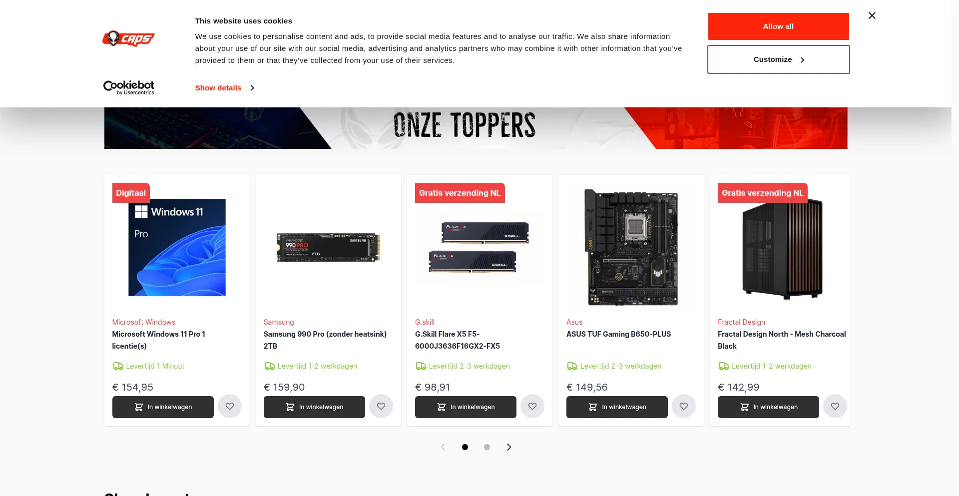 Website screenshot of Caps.nl