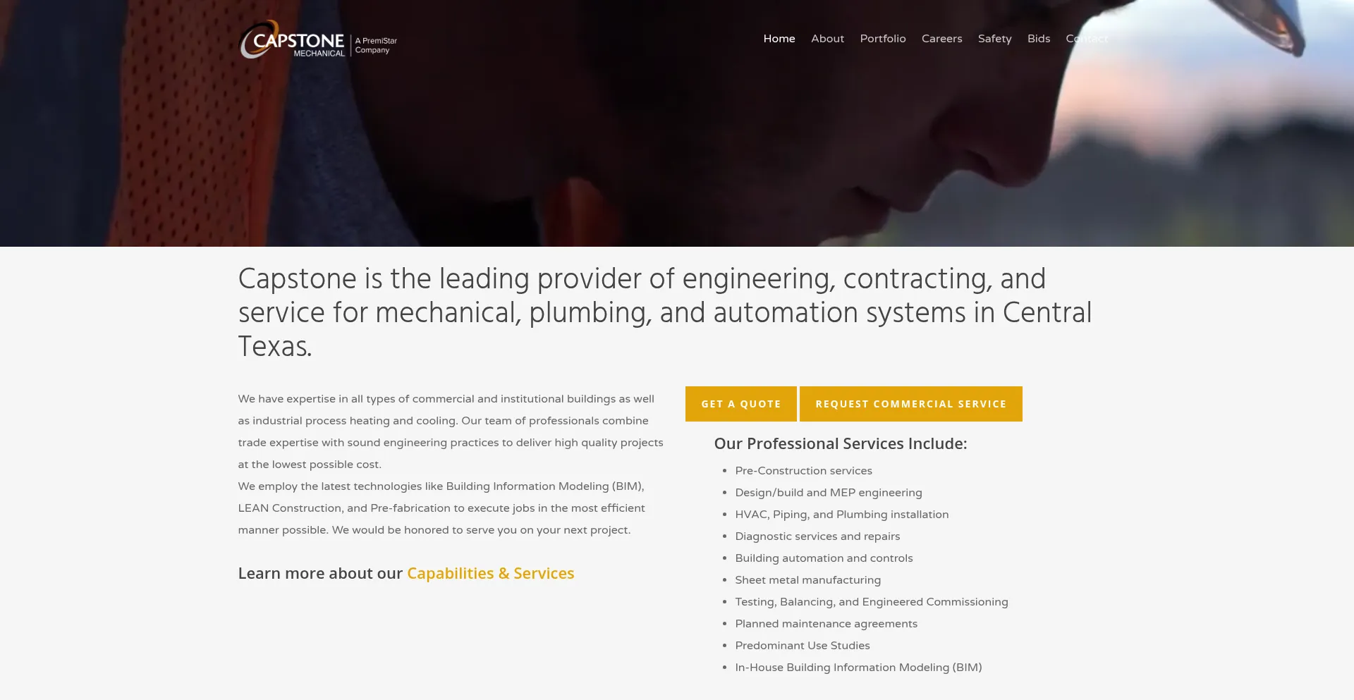 Website screenshot of Capstonemechanical.com
