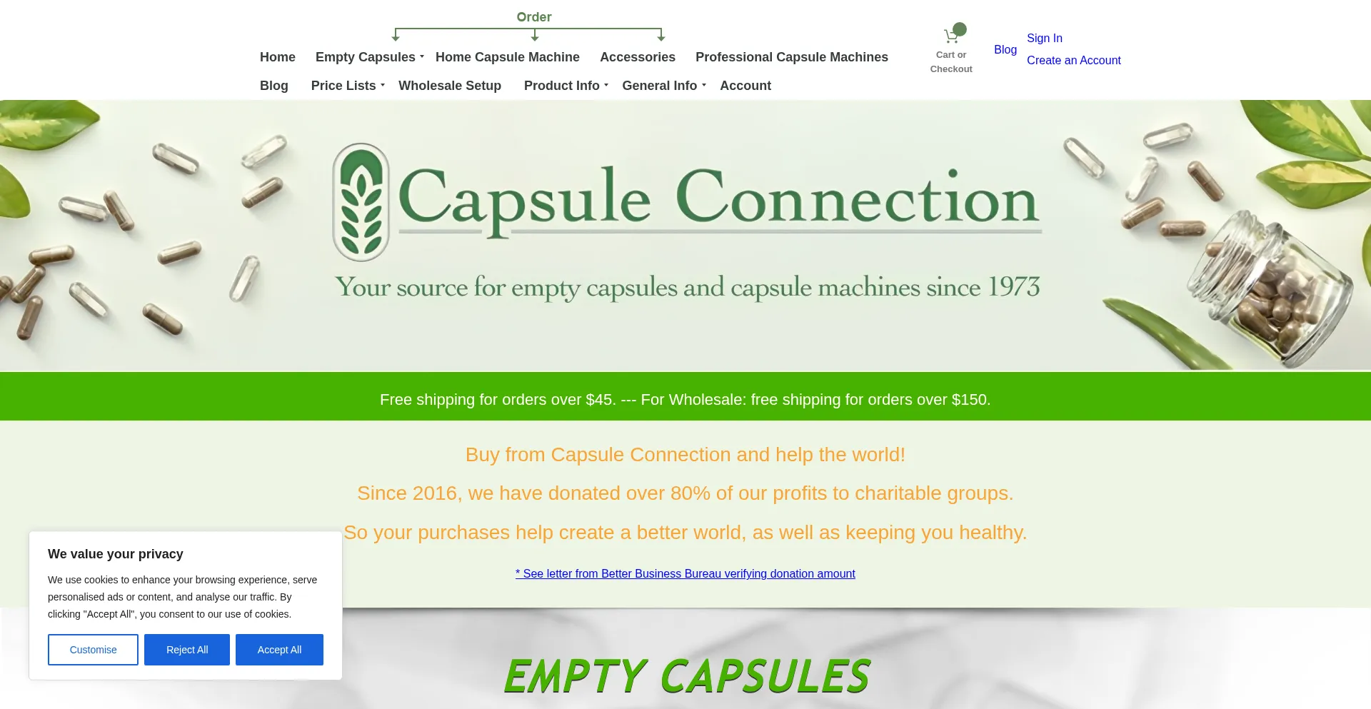Website screenshot of Capsuleconnection.com