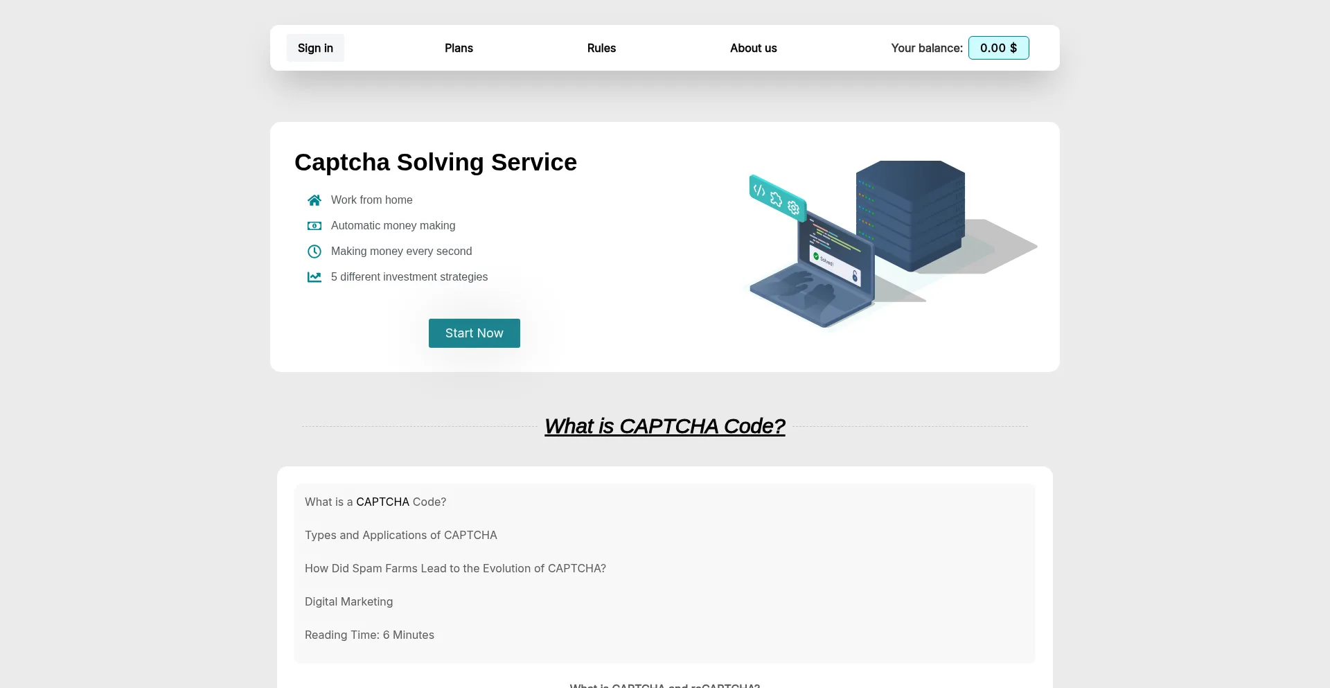 Website screenshot of Captcha.codes