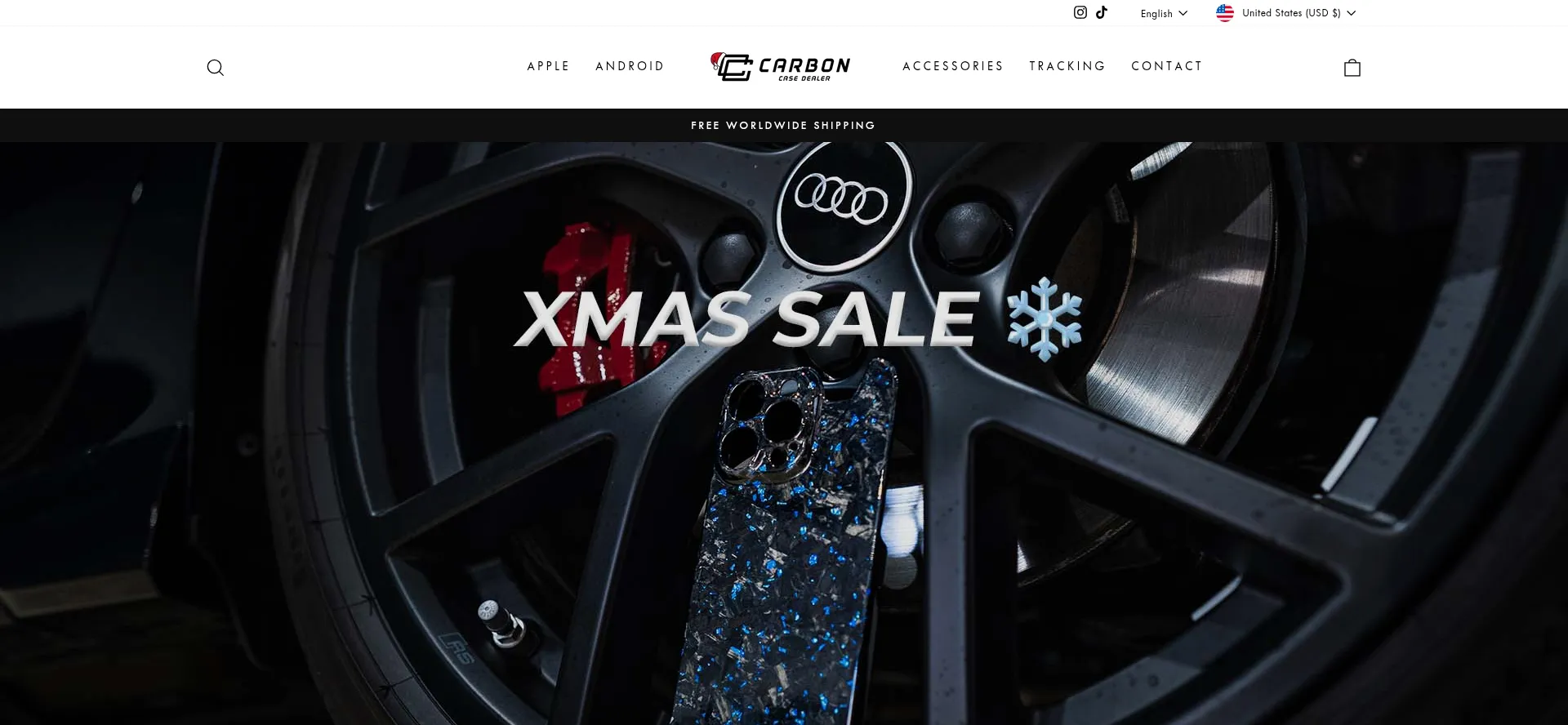 Website screenshot of Carboncasedealer.com