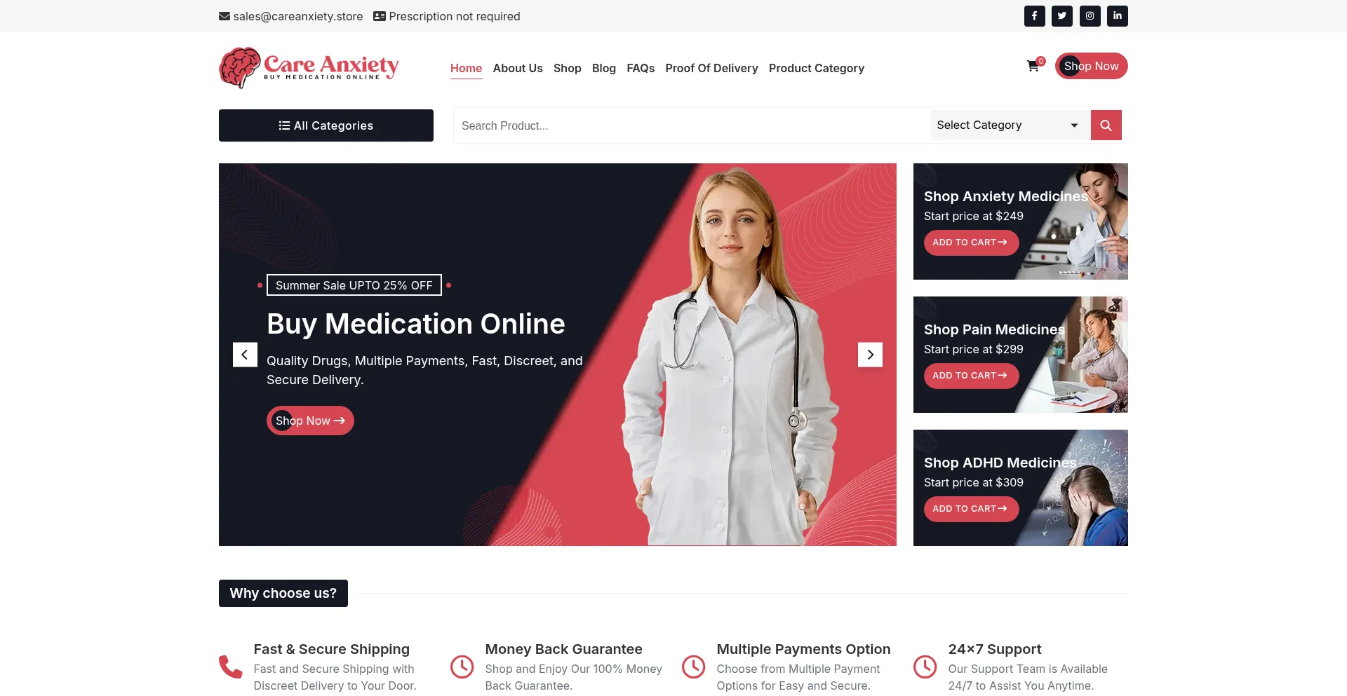Website screenshot of Careanxiety.store