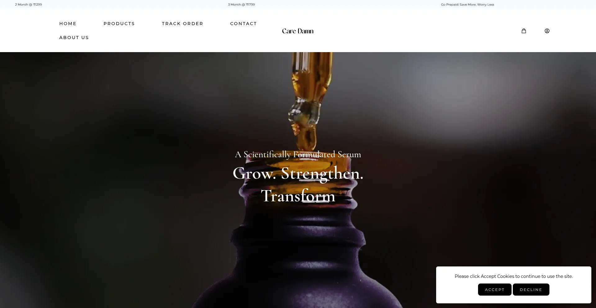 Website screenshot of Caredamn.com