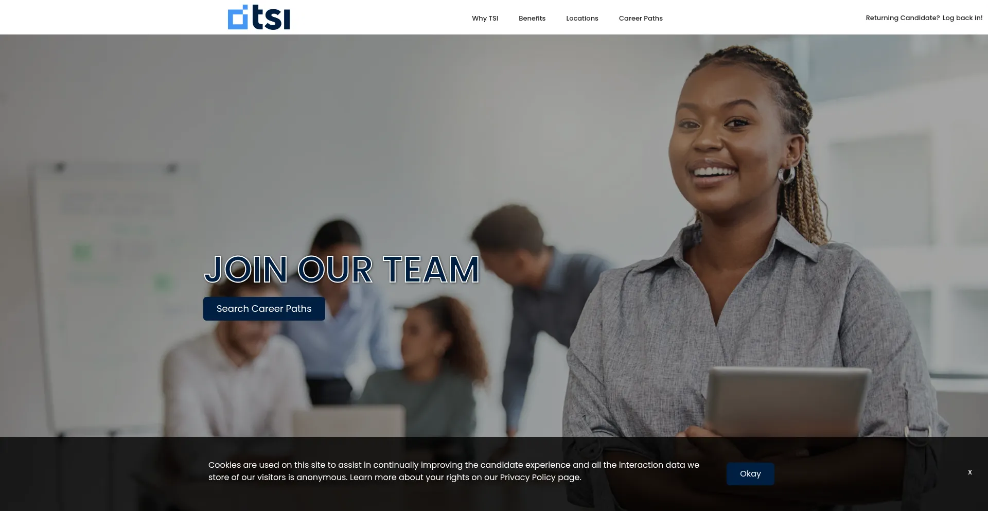 Website screenshot of Careers.tsico.com