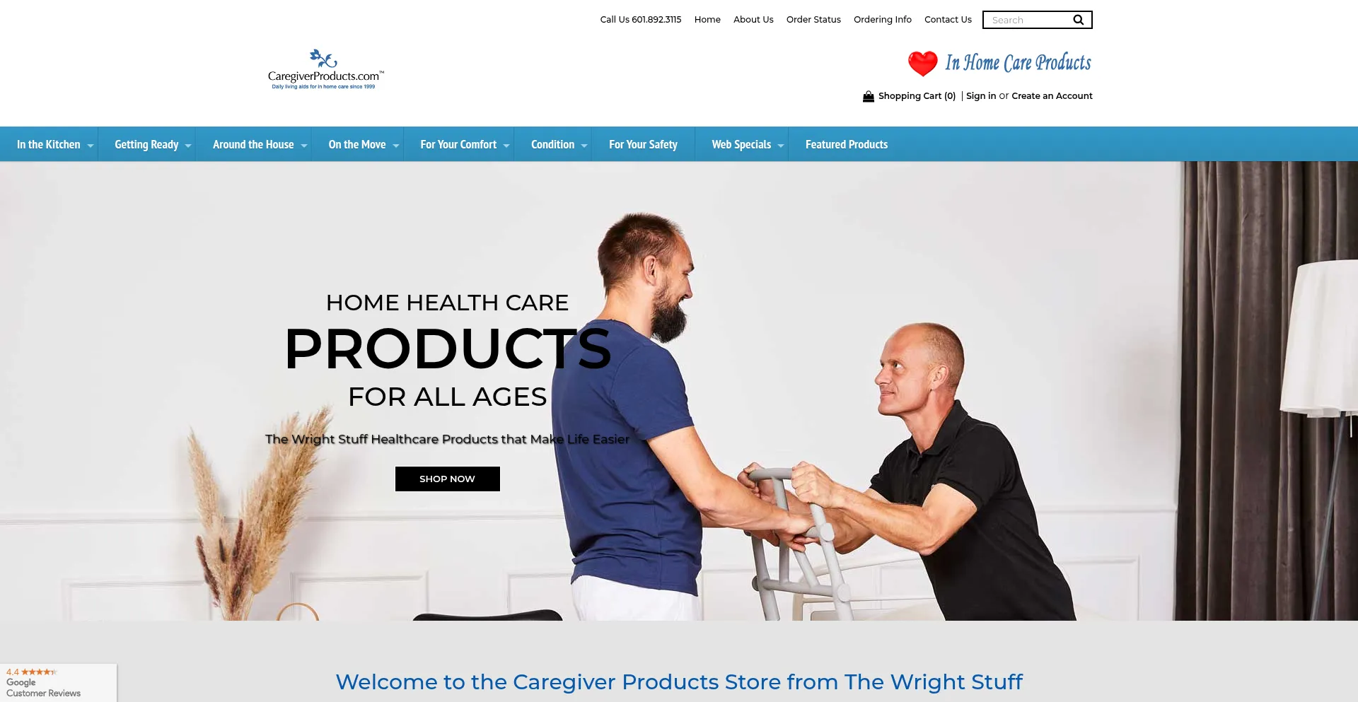 Website screenshot of Caregiverproducts.com