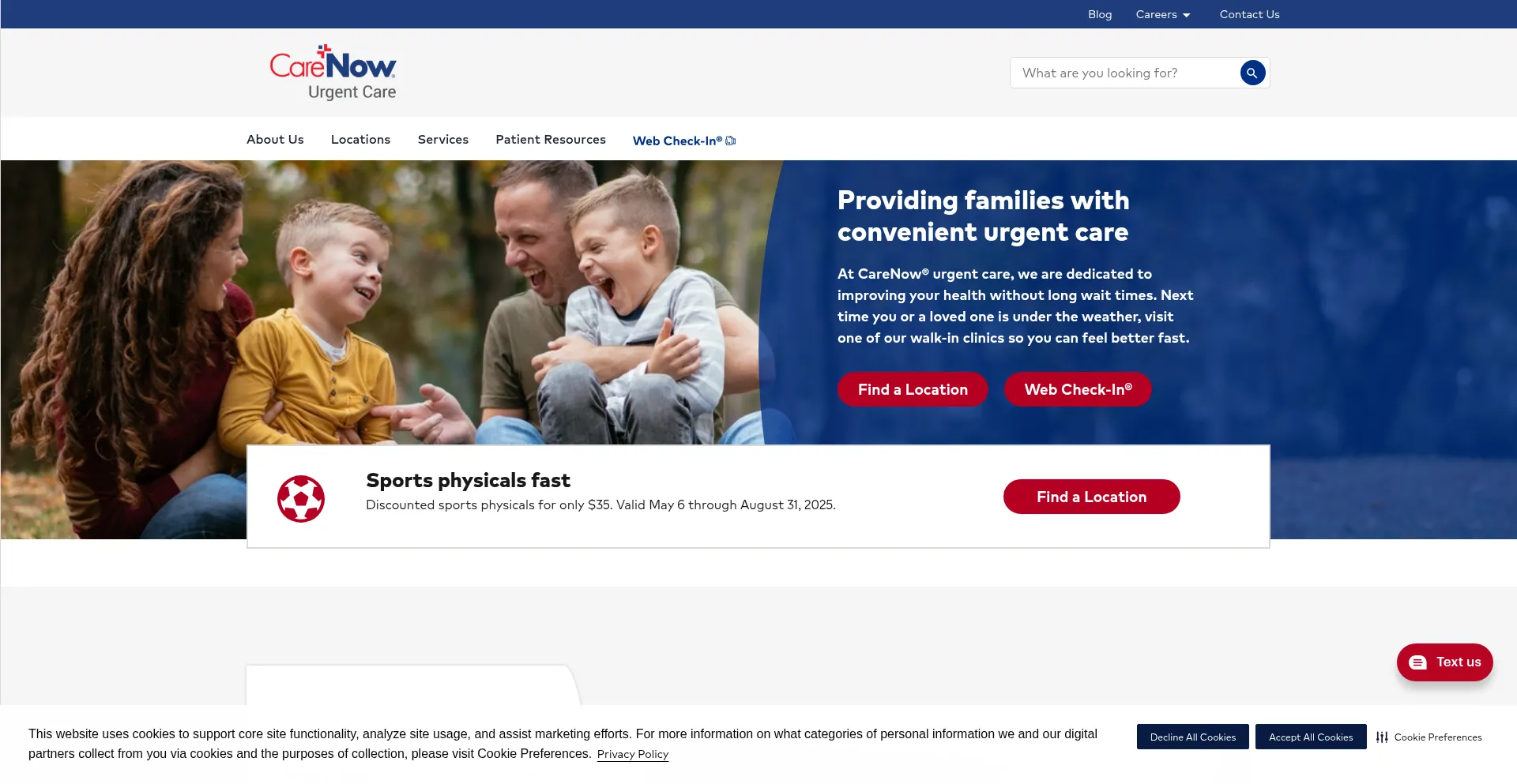 Website screenshot of Carenow.com