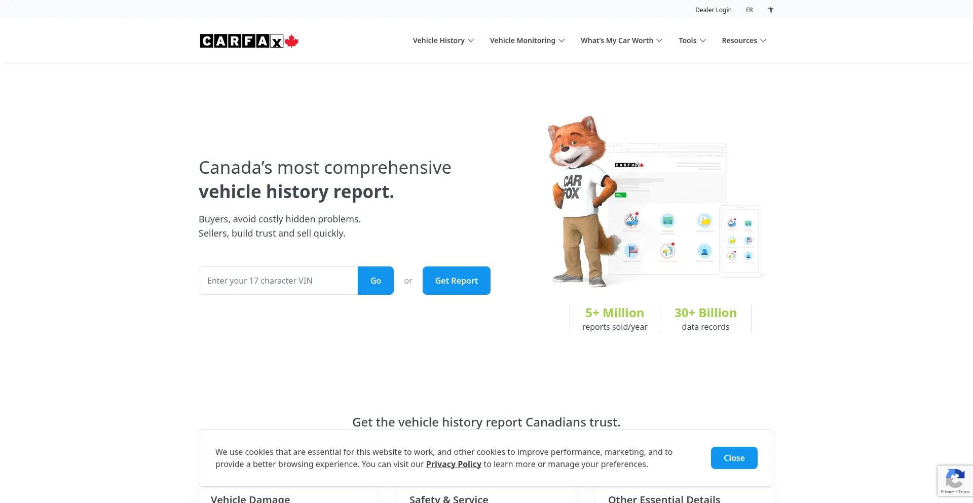 Website screenshot of Carfax.ca