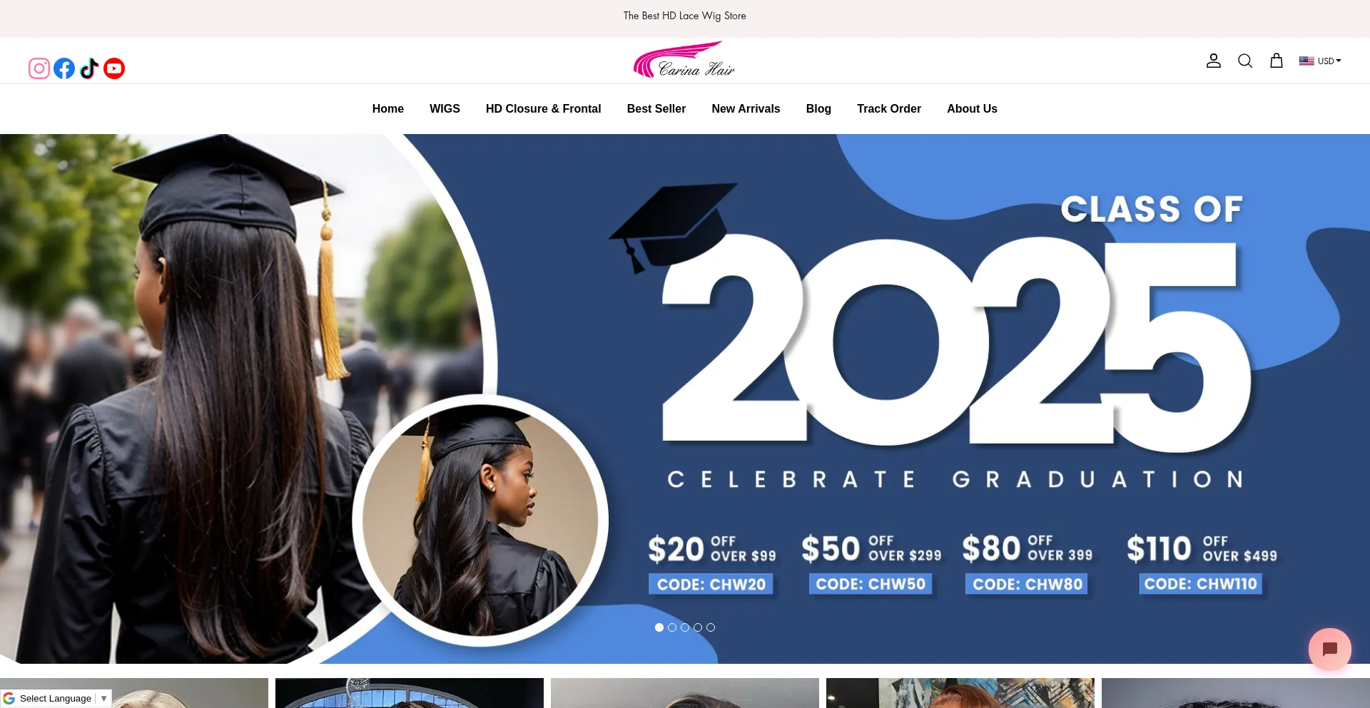 Website screenshot of Carinahairwigs.com
