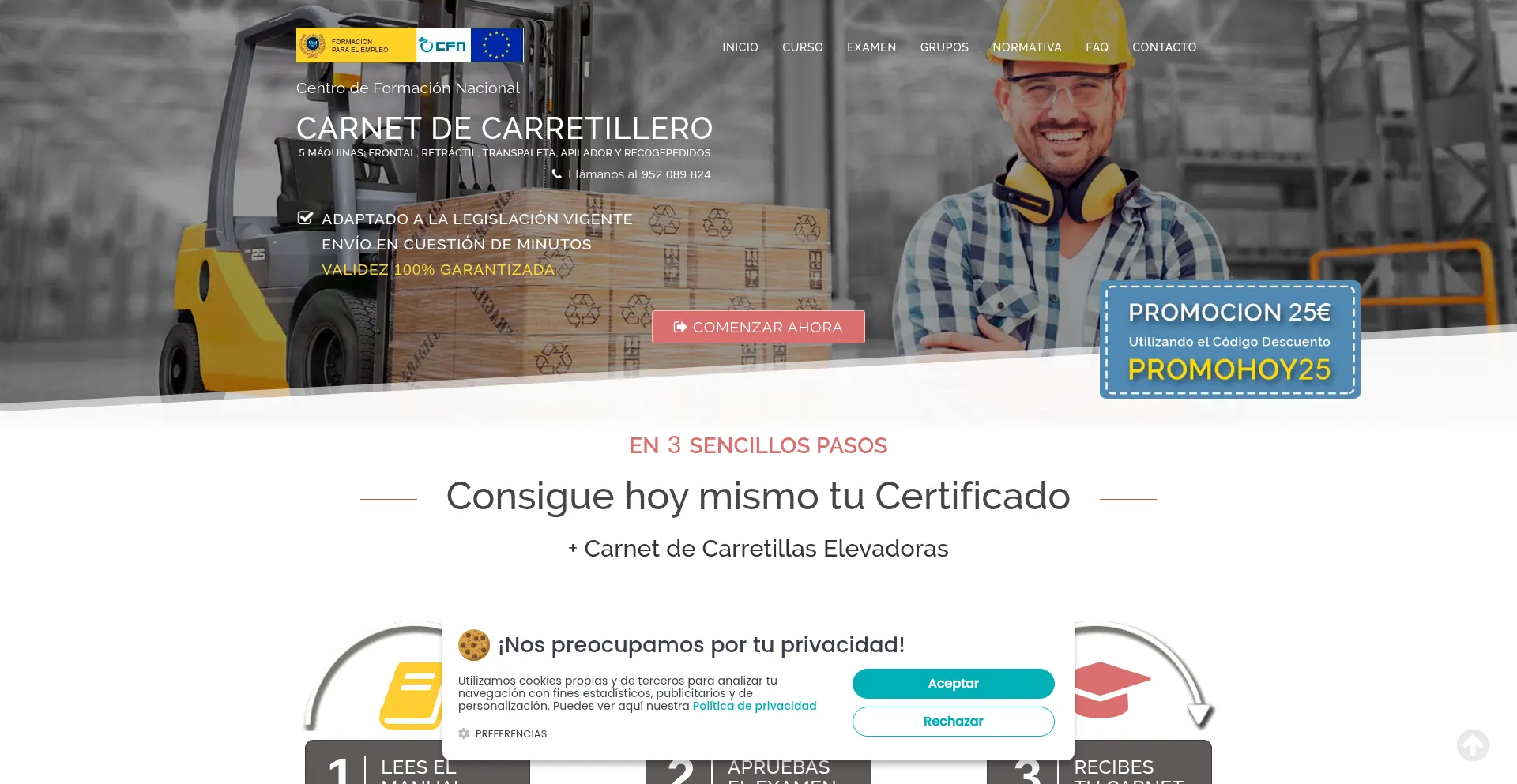 Website screenshot of Carnetdecarretillero-curso.com