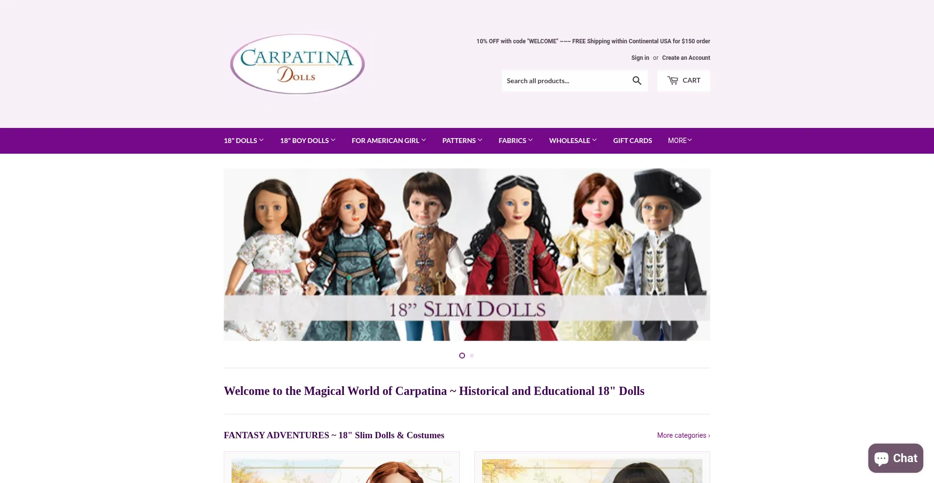 Website screenshot of Carpatina-dolls.com