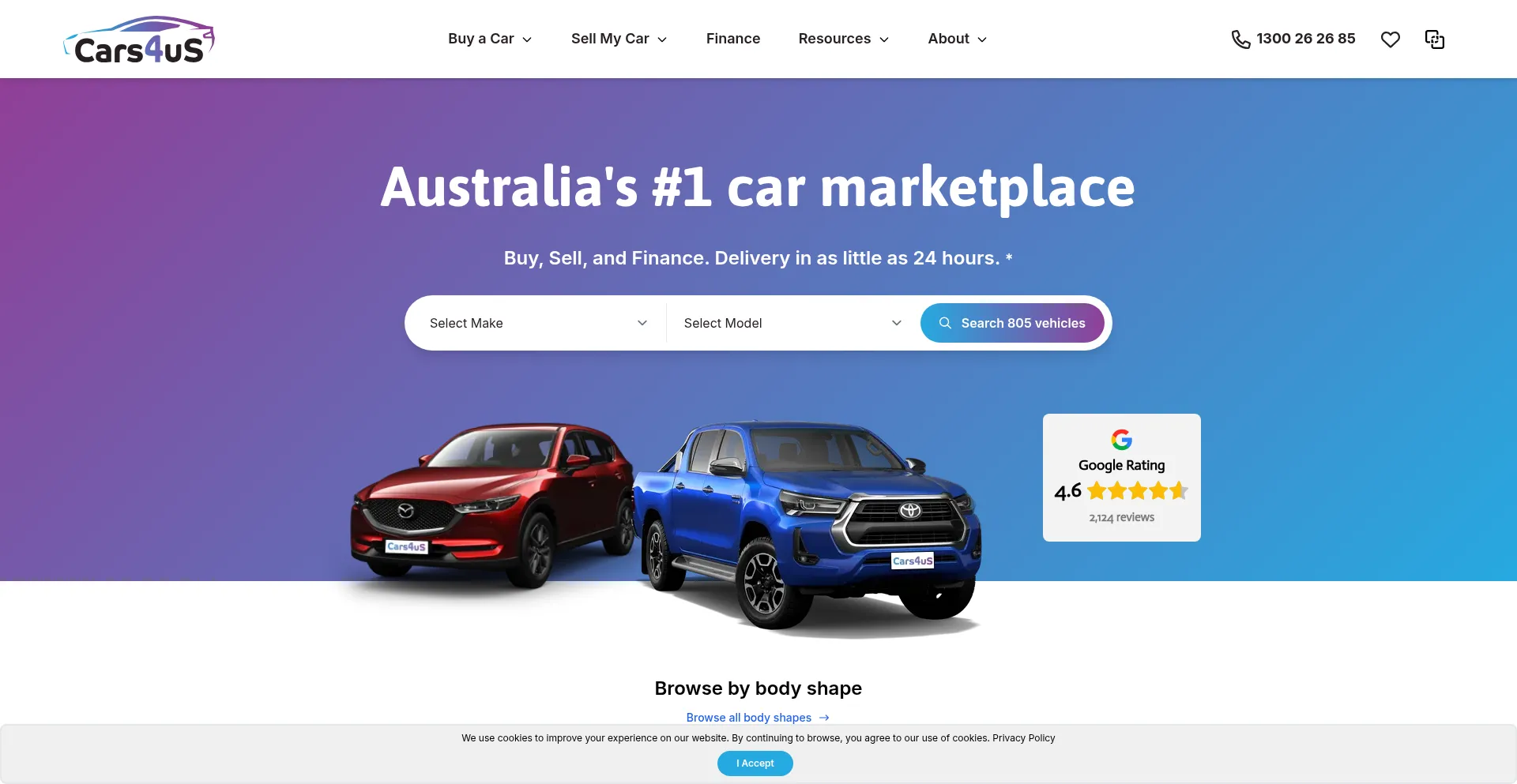 Website screenshot of Cars4us.com.au