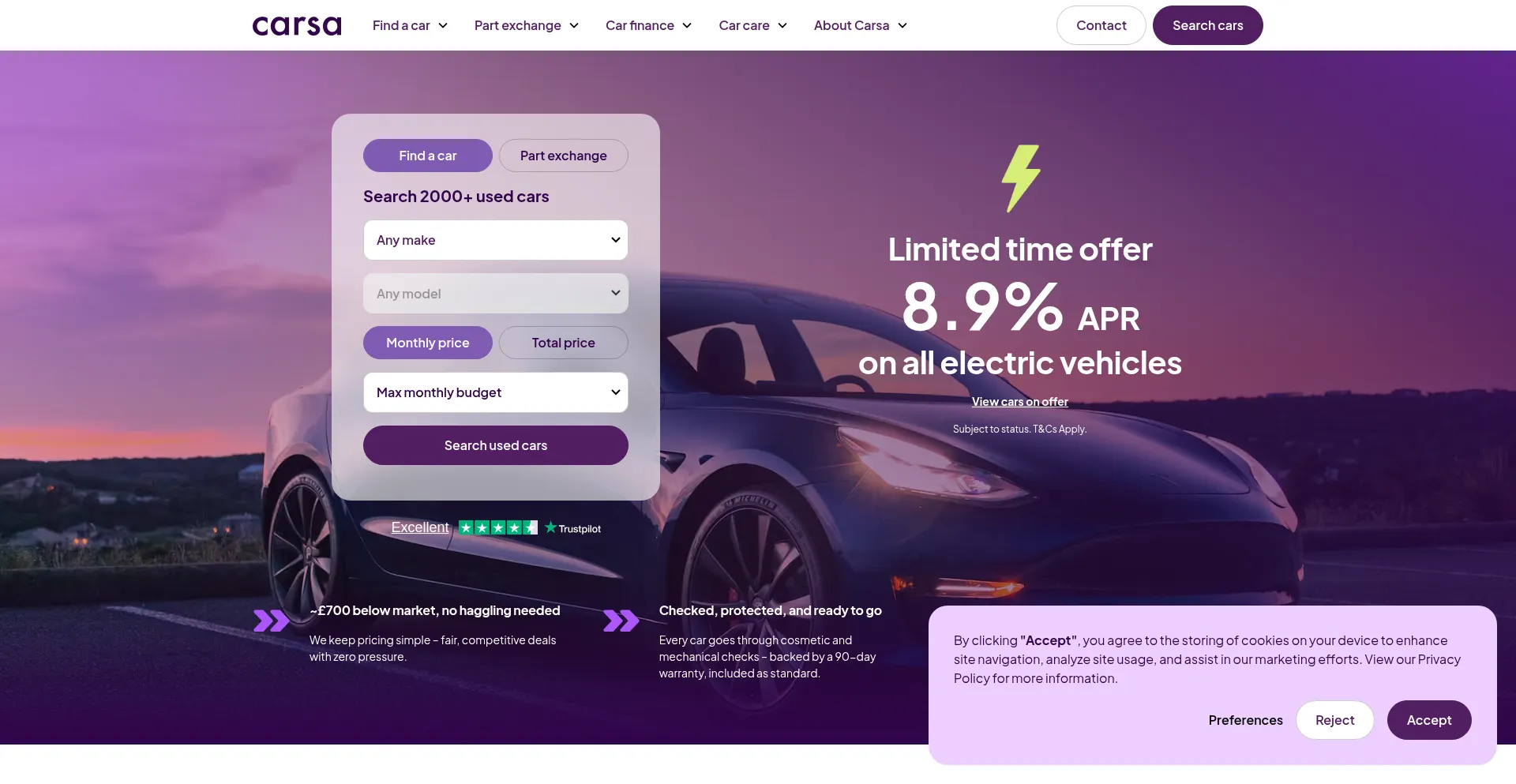 Website screenshot of Carsa.co.uk