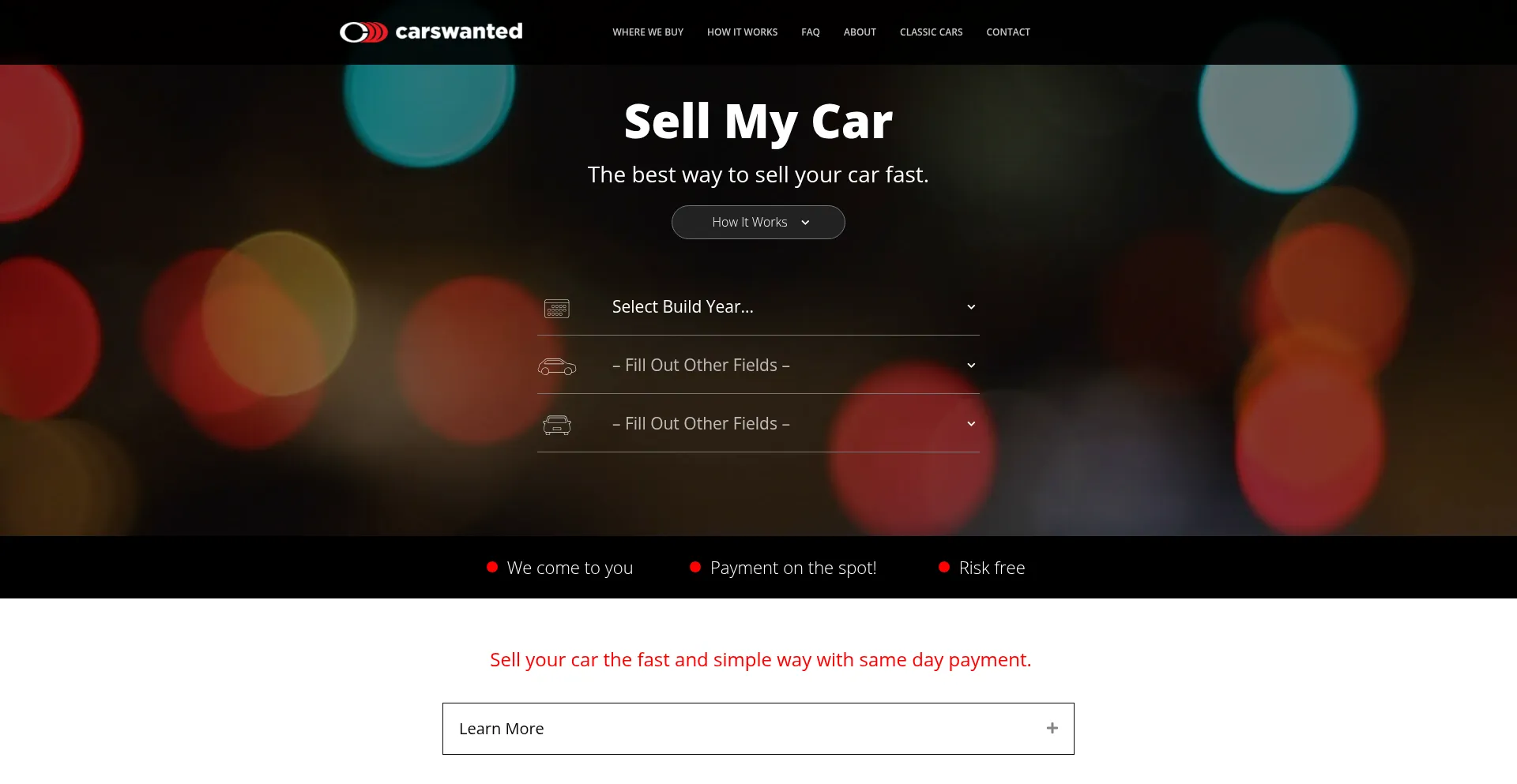 Website screenshot of Carswanted.com.au
