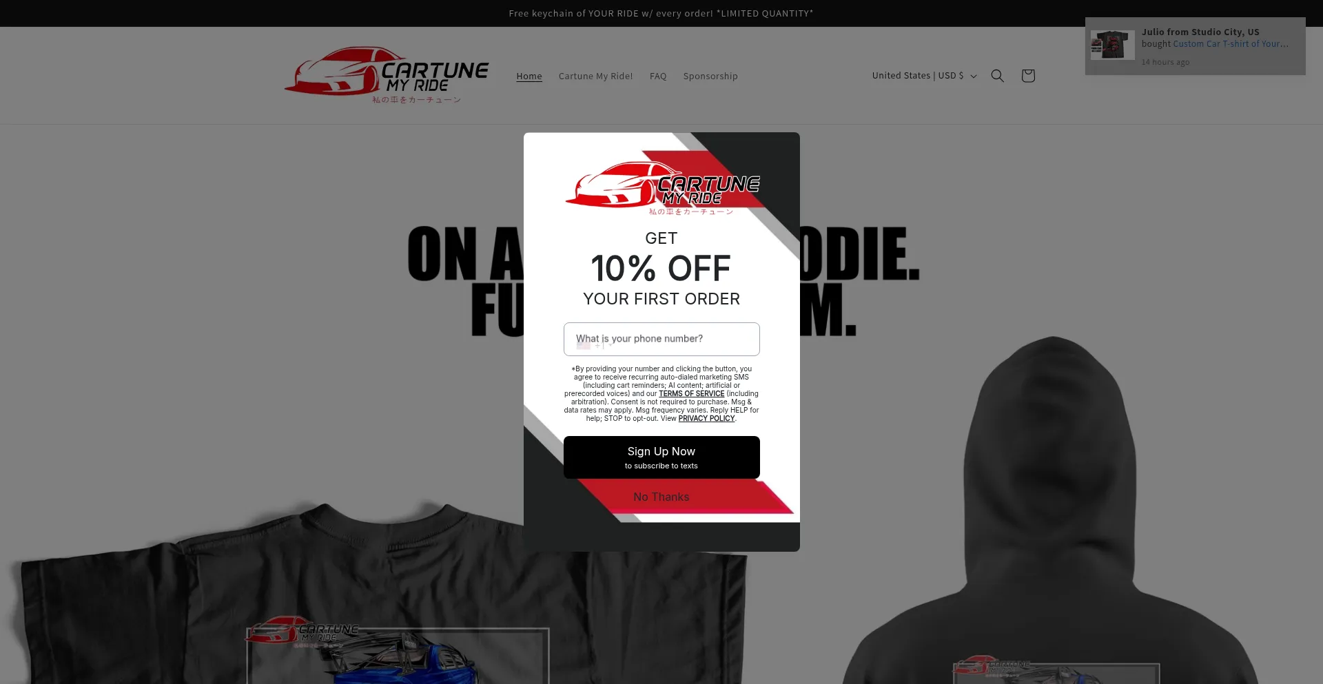 Website screenshot of Cartunemyride.com