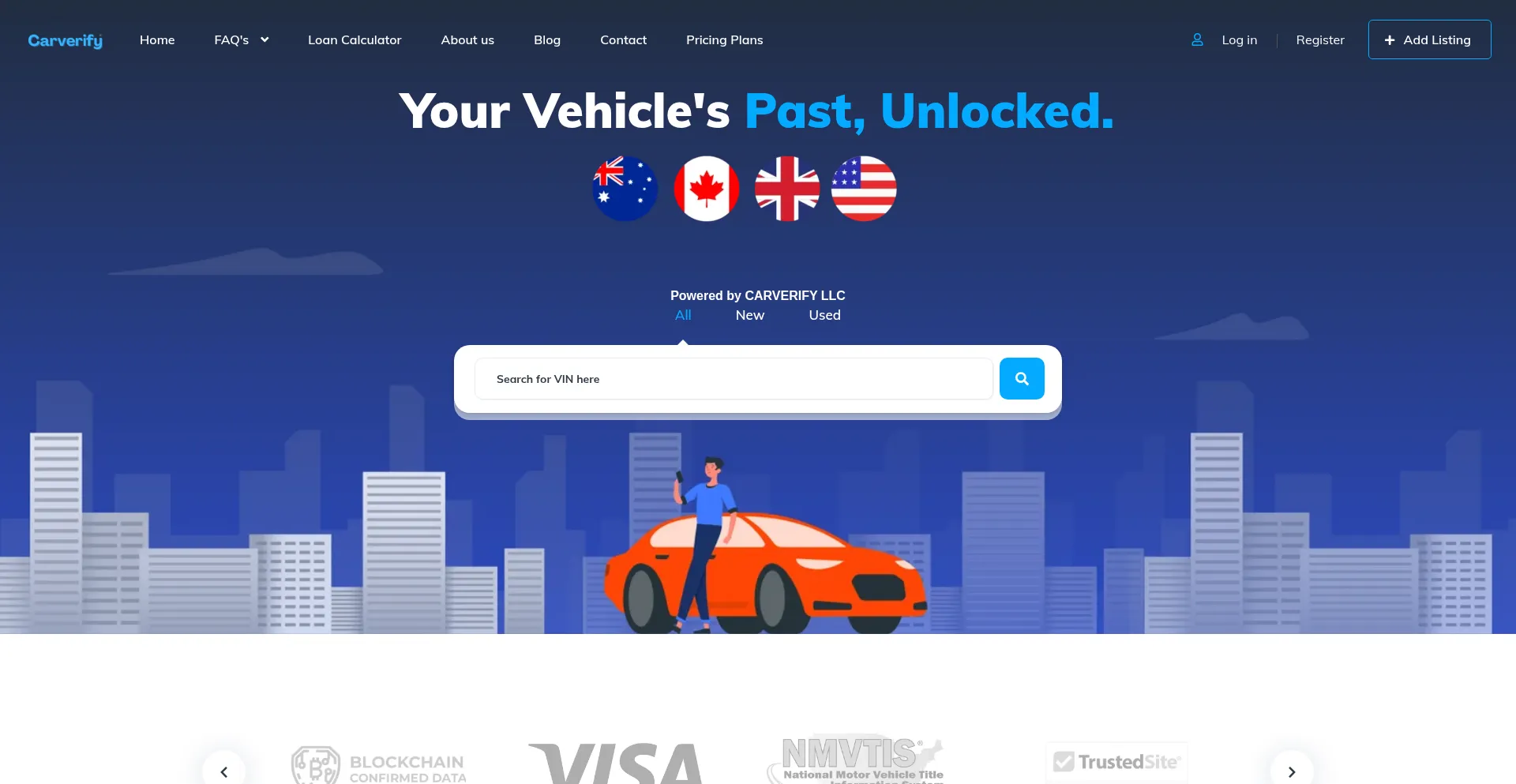 Website screenshot of Carverify.info