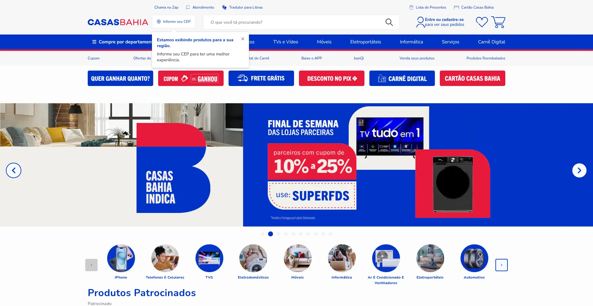 Website screenshot of Casasbahia.com.br