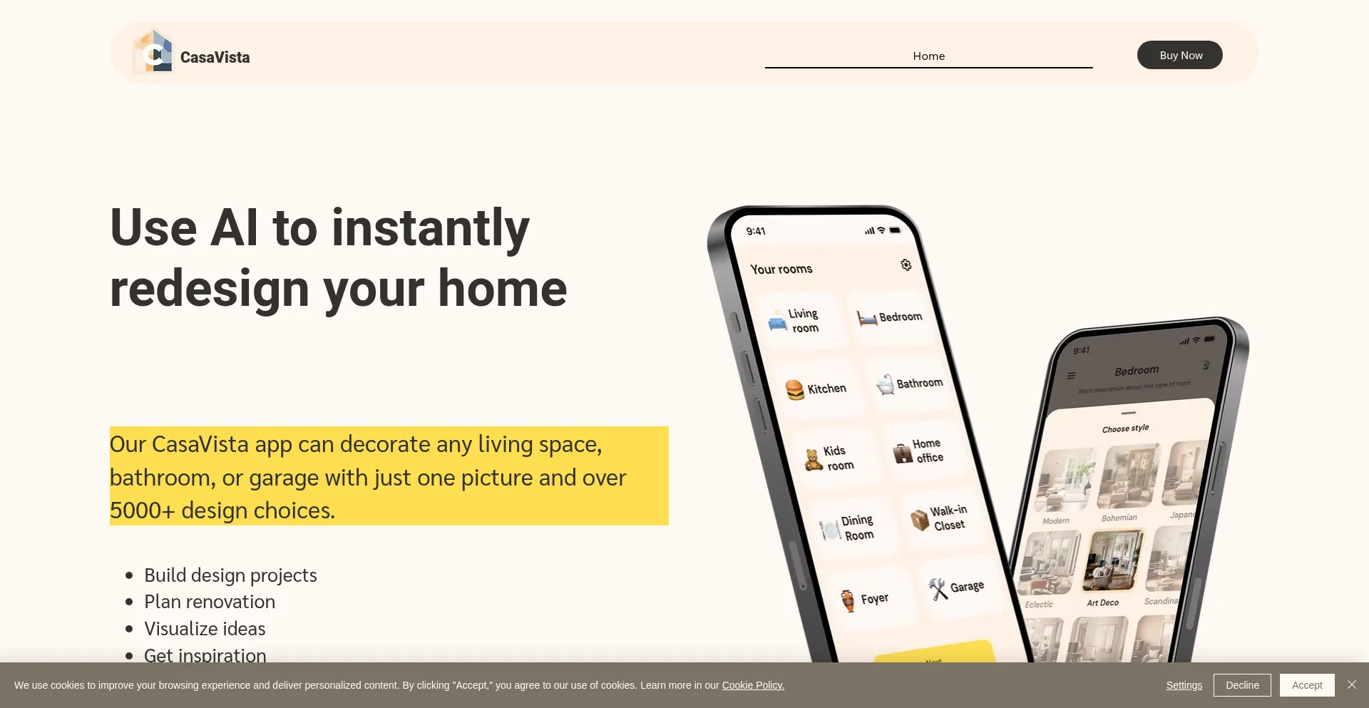 Website screenshot of Casavista.ai