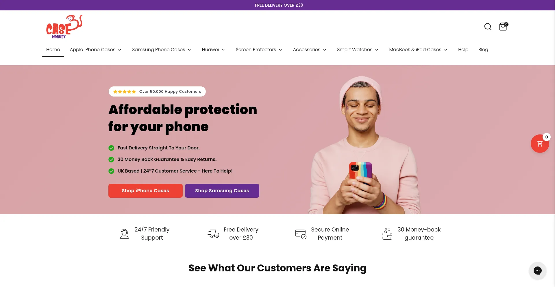 Website screenshot of Casemonkey.co.uk
