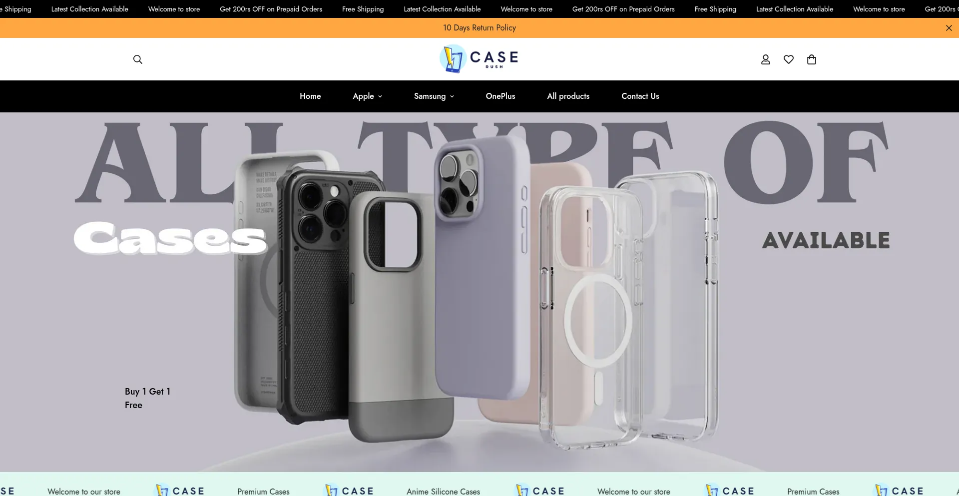 Website screenshot of Caserush.in