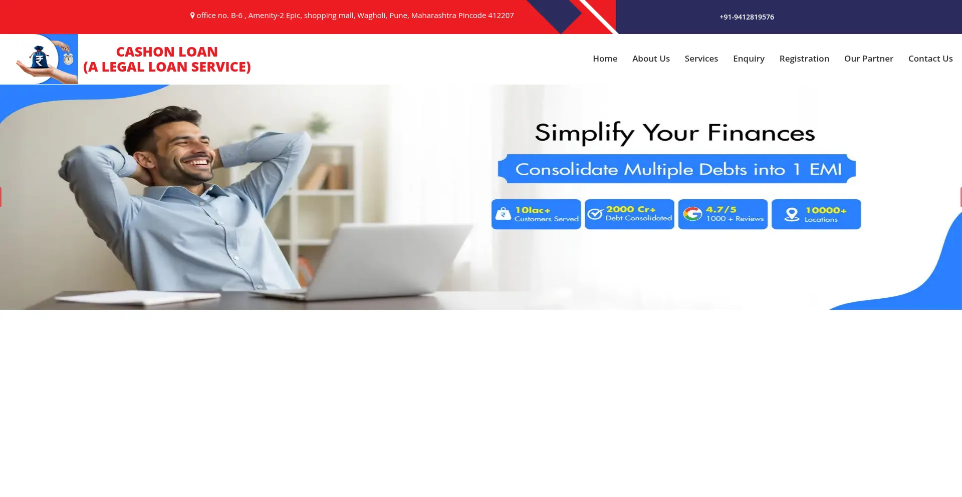 Website screenshot of Cashon.co.in