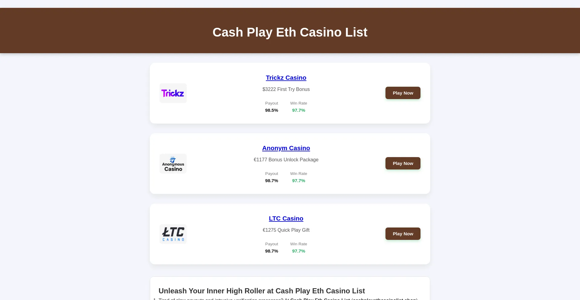 Website screenshot of Cashplayethcasinolist.shop
