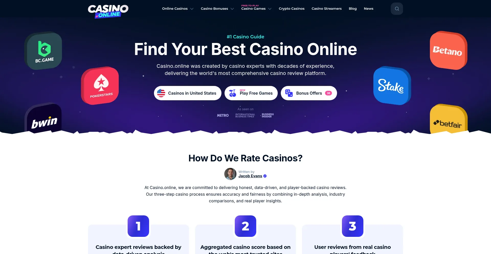 Website screenshot of Casino.online