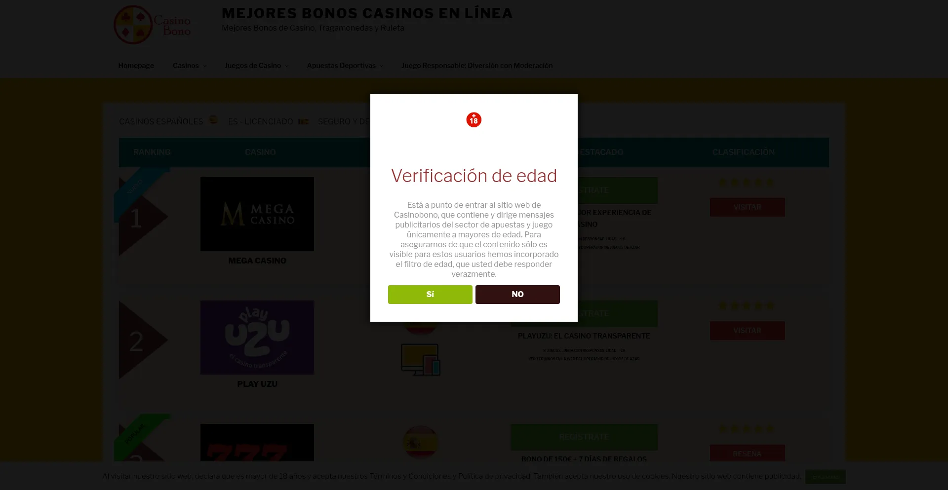 Website screenshot of Casinobono.info