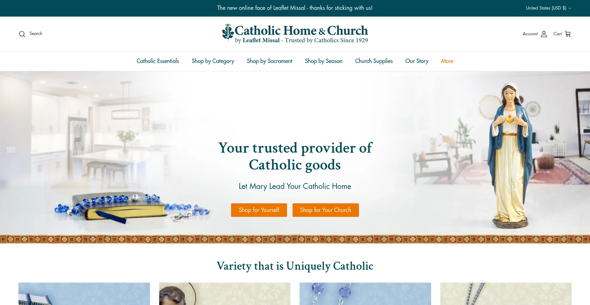 Website screenshot of Catholichomeandchurch.com