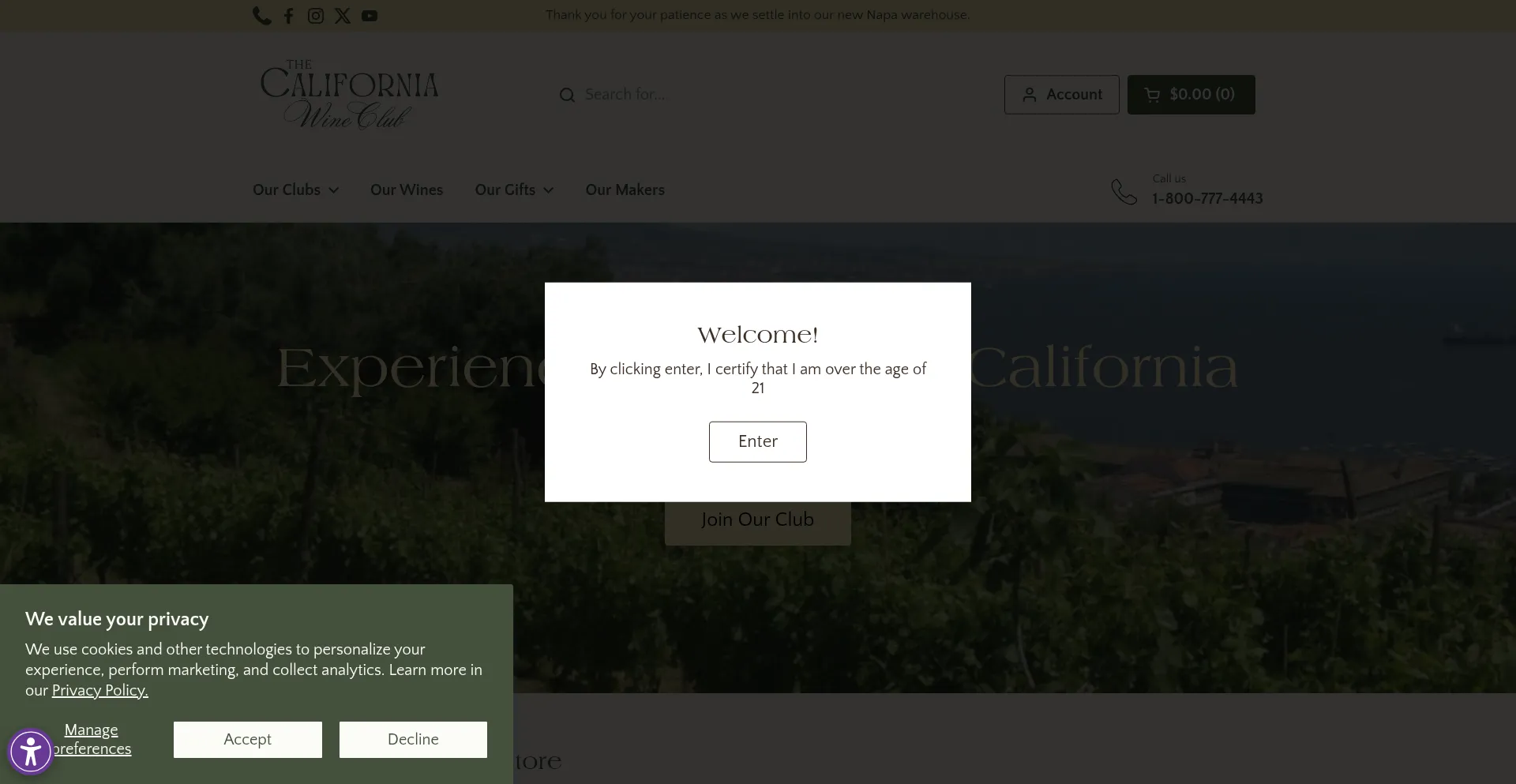 Website screenshot of Cawineclub.com
