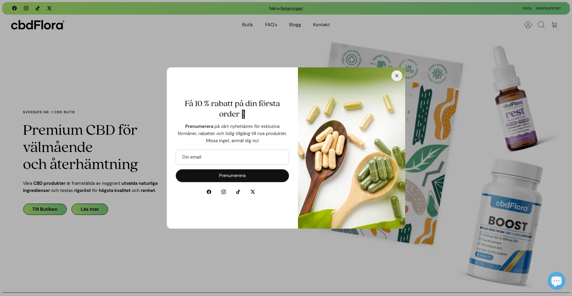 Website screenshot of Cbdflora.se