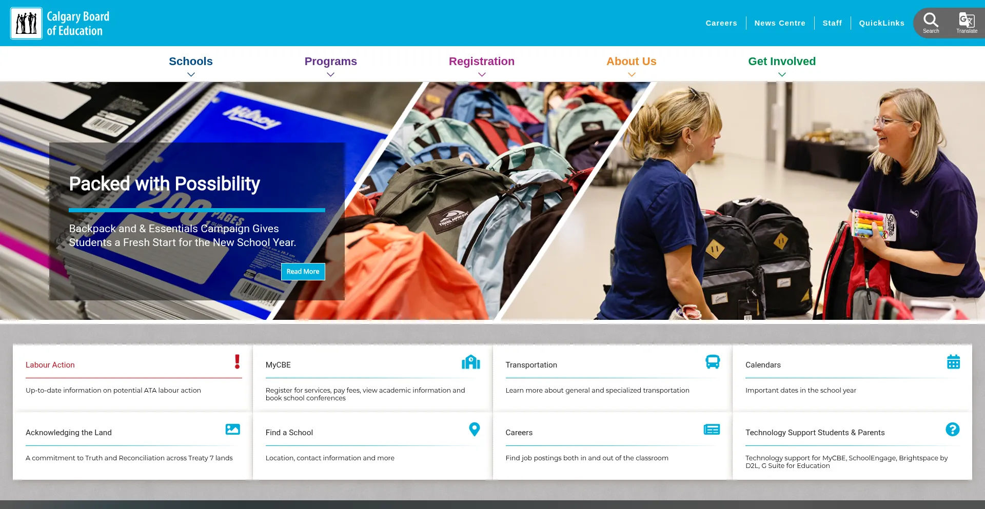 Website screenshot of Cbe.ab.ca