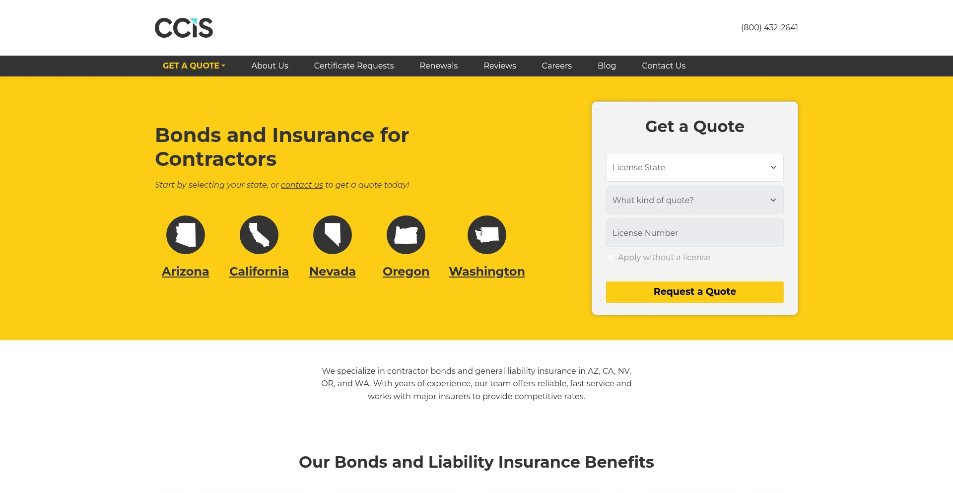 Website screenshot of Ccisbonds.com