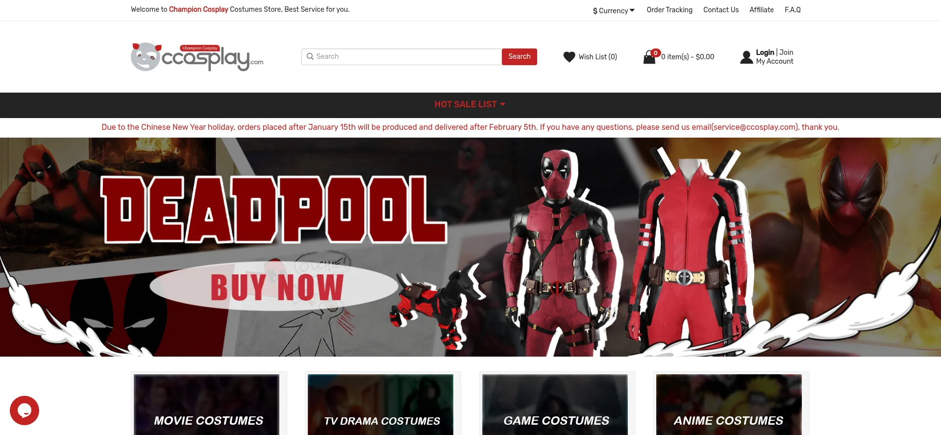 Website screenshot of Ccosplay.com