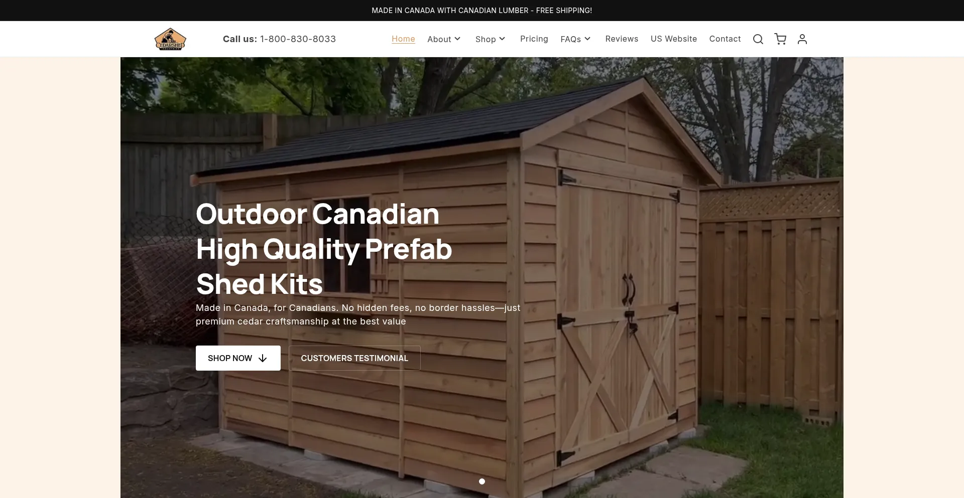 Website screenshot of Cedarshed.ca