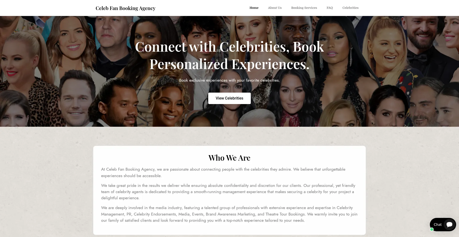 Website screenshot of Celebfanbookingagency.com