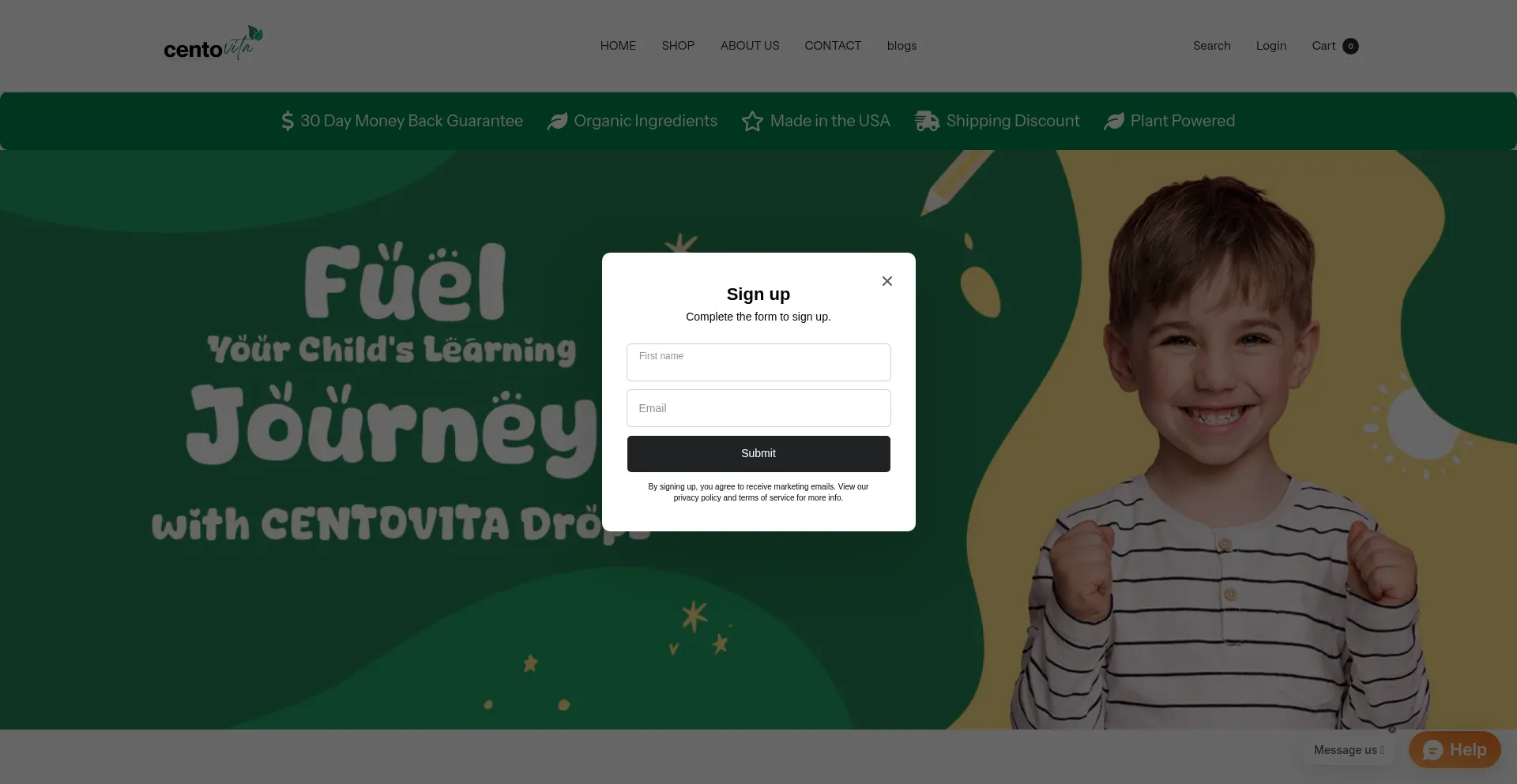 Website screenshot of Centovita.com