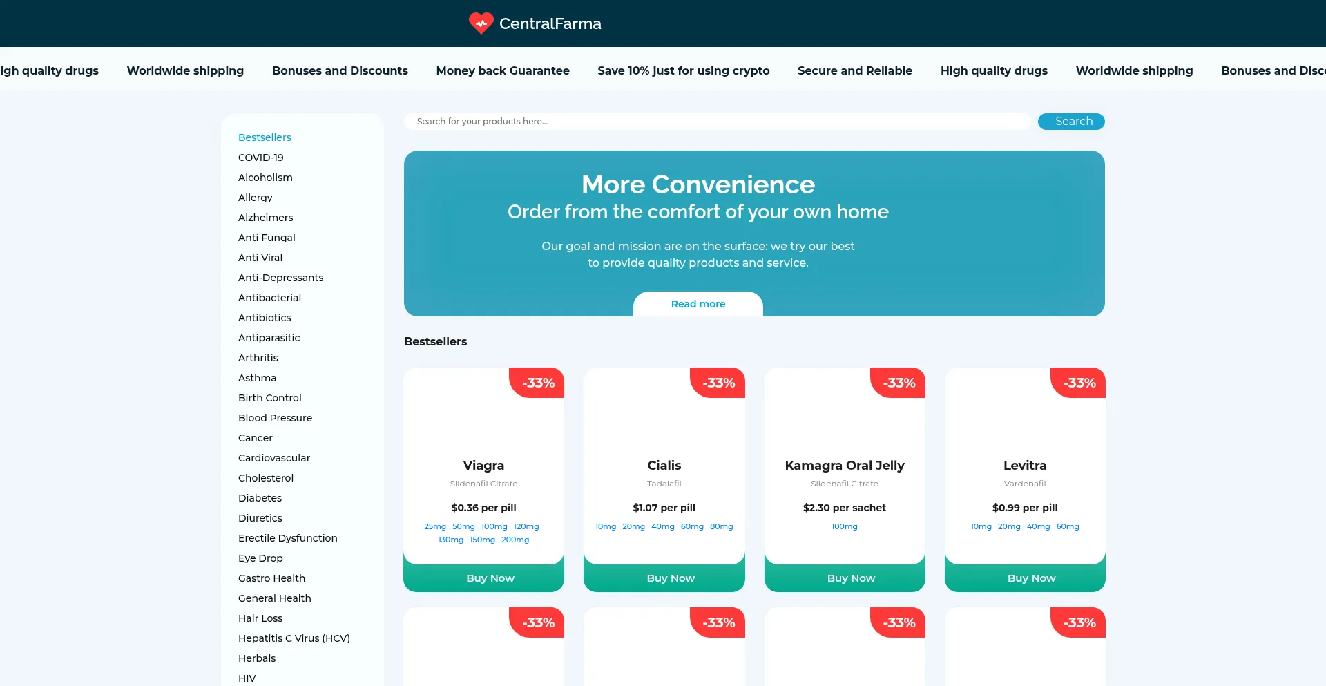 Website screenshot of Centralfarma.eu